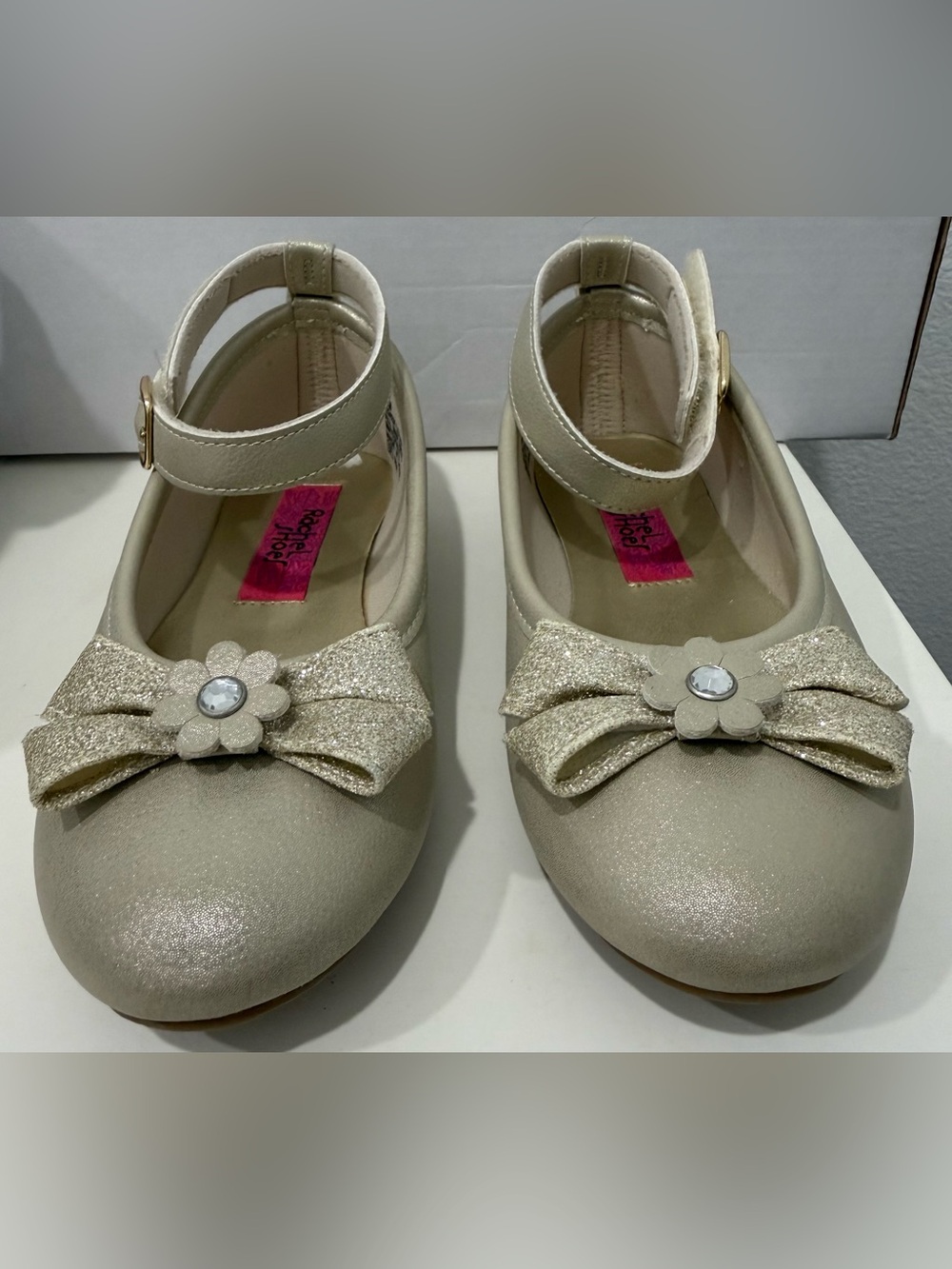 Rachel Girls' Gold Glitter Bow Mary Jane Dress Shoes